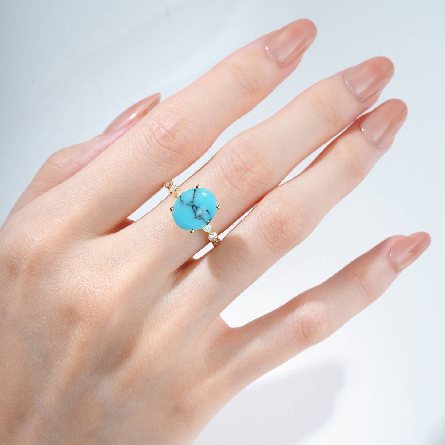 Oval Cut Turquoise Marquise Accent Engagement Ring - Additional view