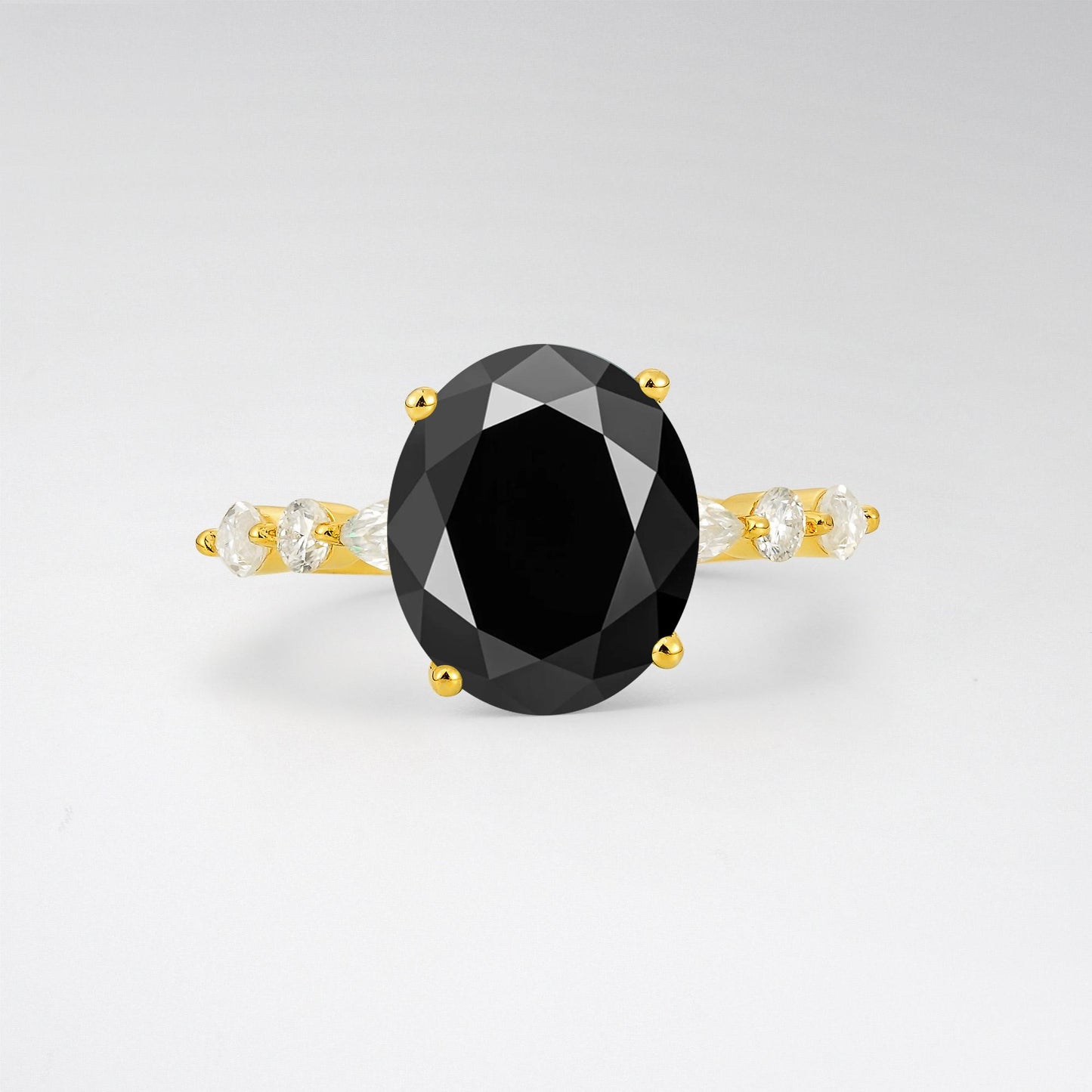 Oval Cut Black Onyx Marquise Accent Engagement Ring - Additional view