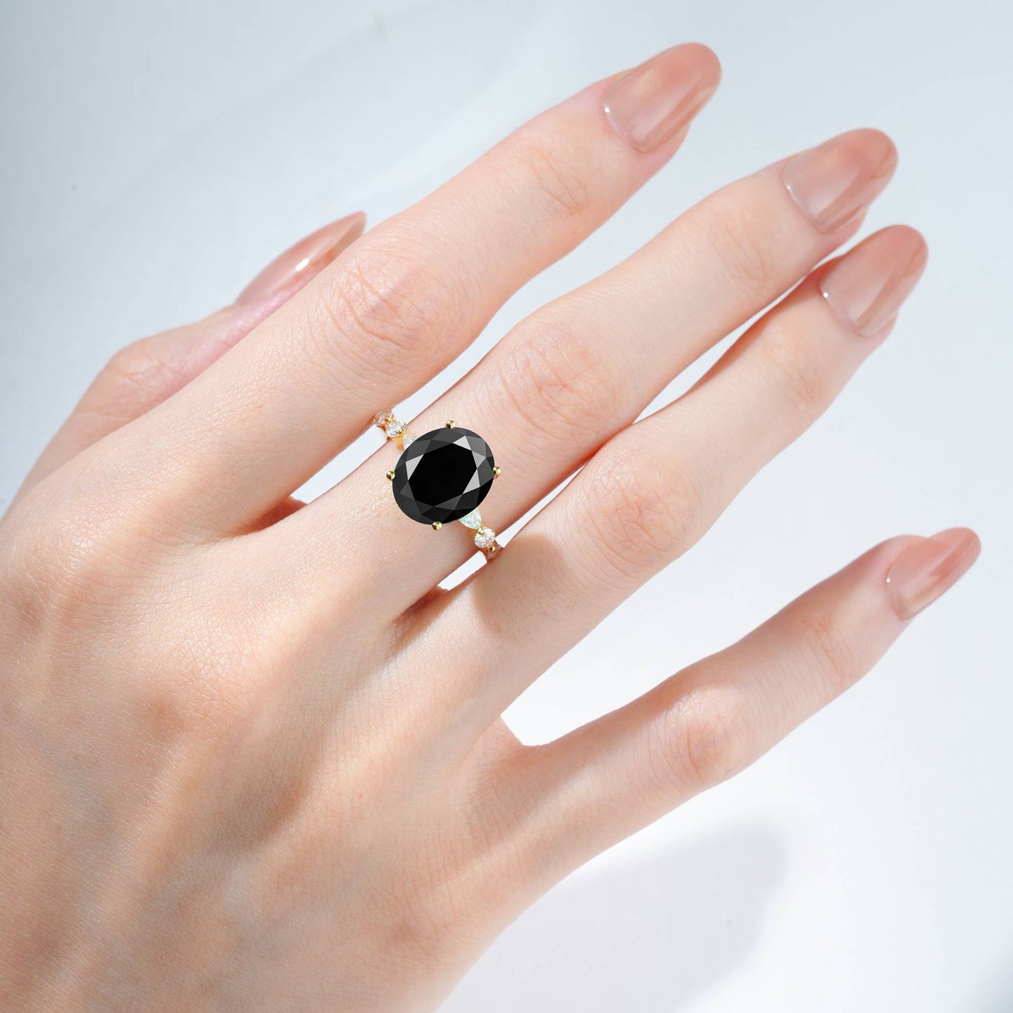 Oval Cut Black Onyx Marquise Accent Engagement Ring - Additional view