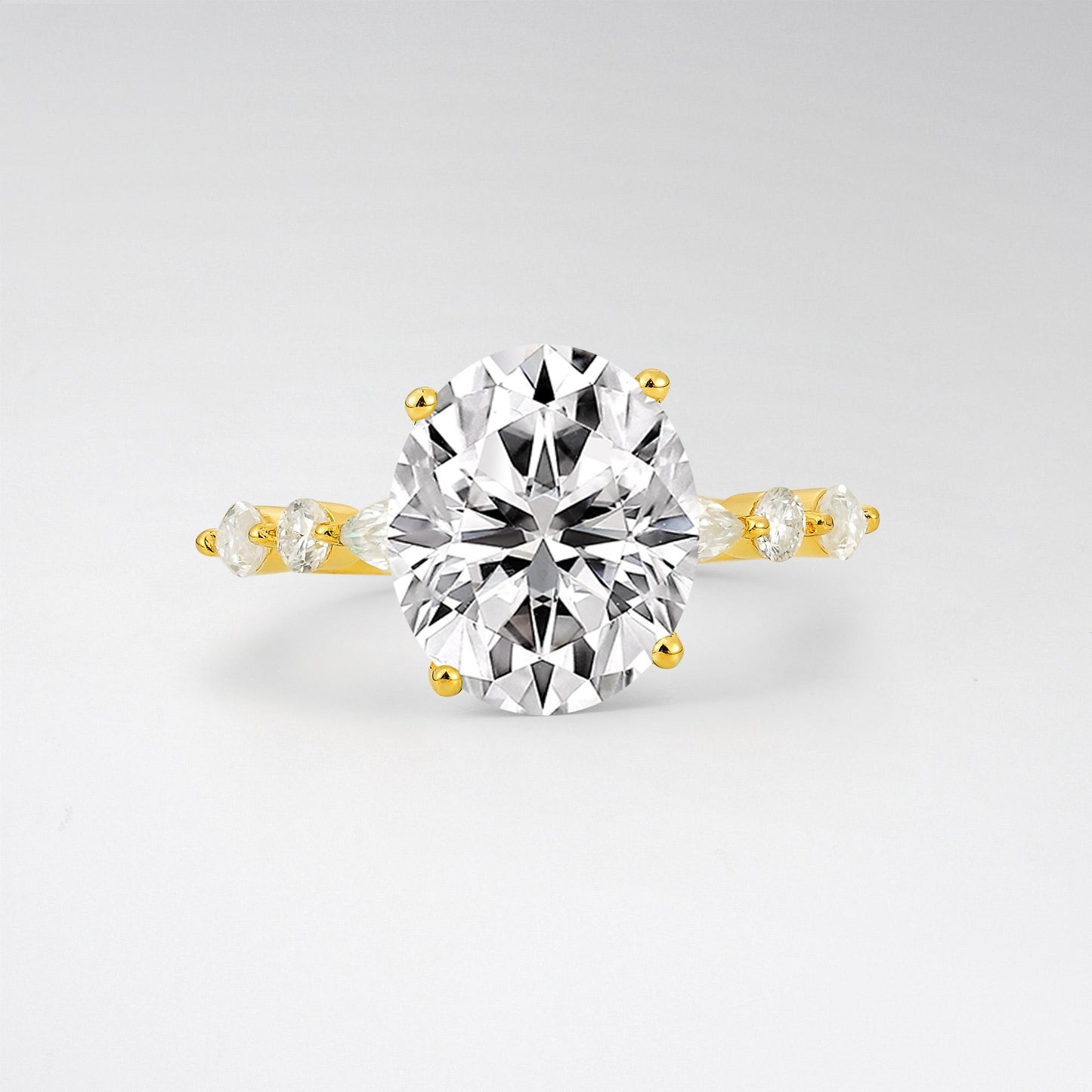 Oval Cut Lab Diamond Marquise Accent Engagement Ring - Additional view