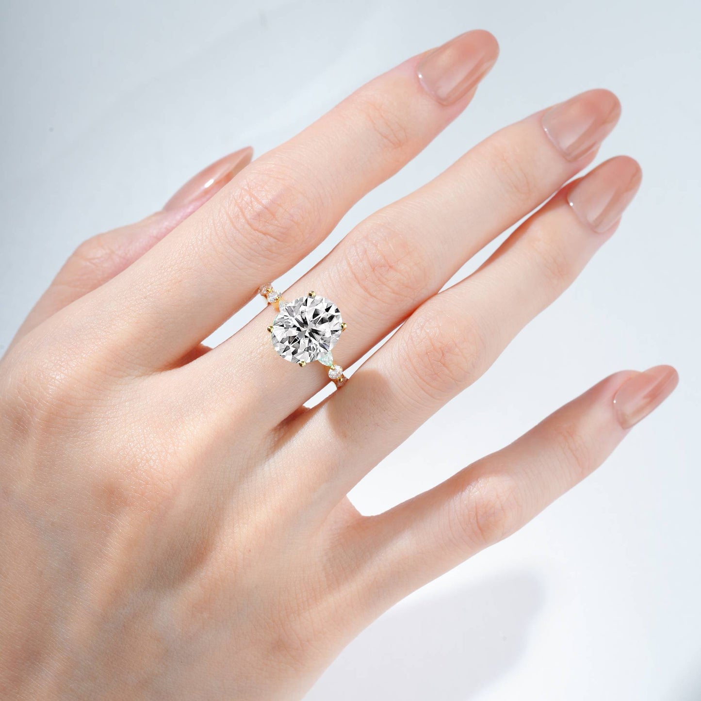Oval Cut Lab Diamond Marquise Accent Engagement Ring - Additional view