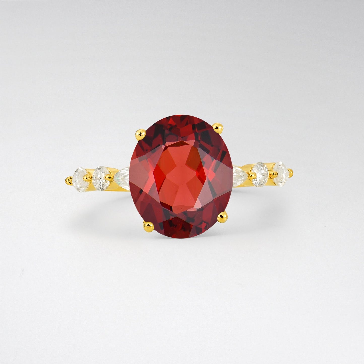 Oval Cut Garnet Marquise Accent Engagement Ring - Additional view