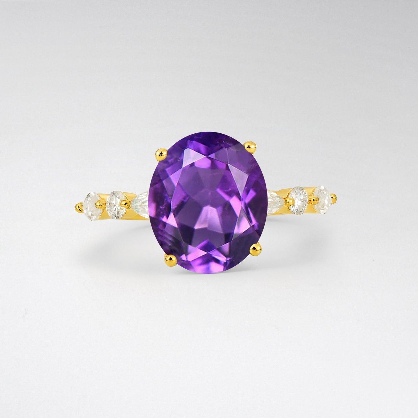 Oval Cut Amethyst Marquise Accent Engagement Ring - Additional view