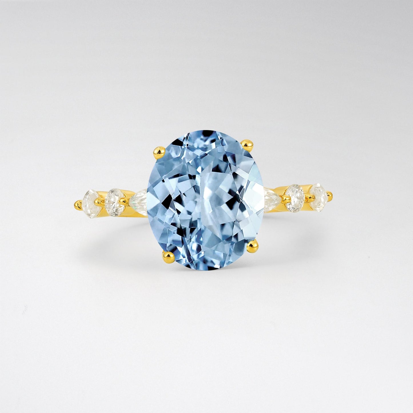 Oval Cut Aquamarine Marquise Accent Engagement Ring - Additional view