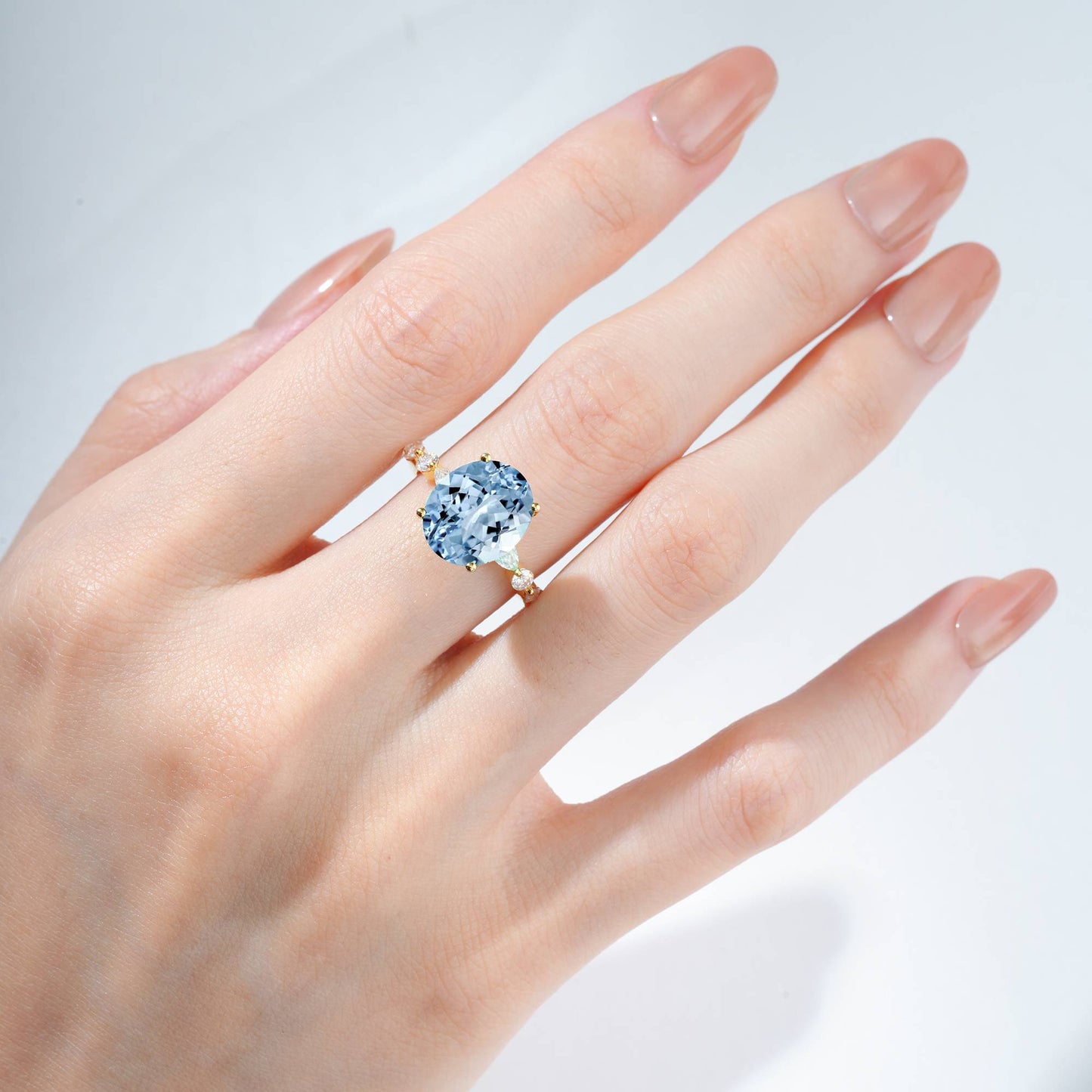 Oval Cut Aquamarine Marquise Accent Engagement Ring - Additional view