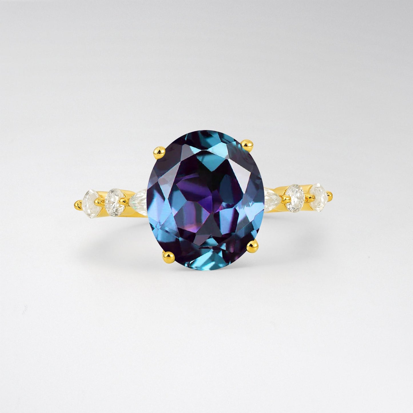 Oval Cut Alexandrite Marquise Accent Engagement Ring - Additional view