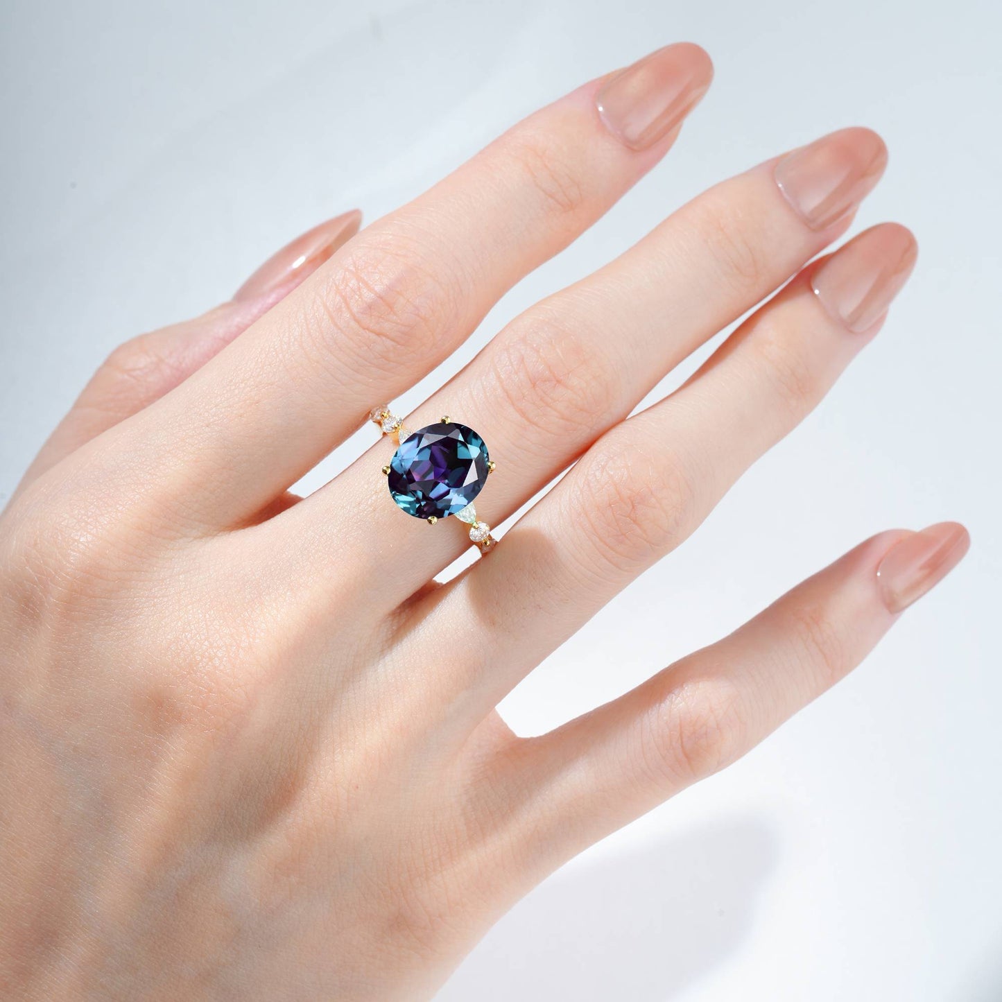 Oval Cut Alexandrite Marquise Accent Engagement Ring - Additional view