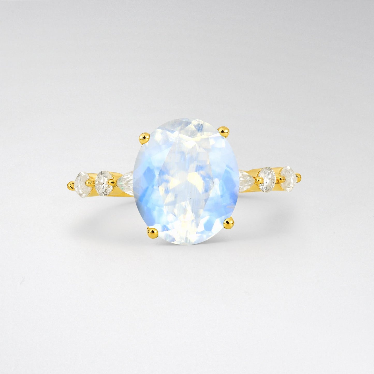 Oval Cut Moonstone Marquise Accent Engagement Ring - Additional view