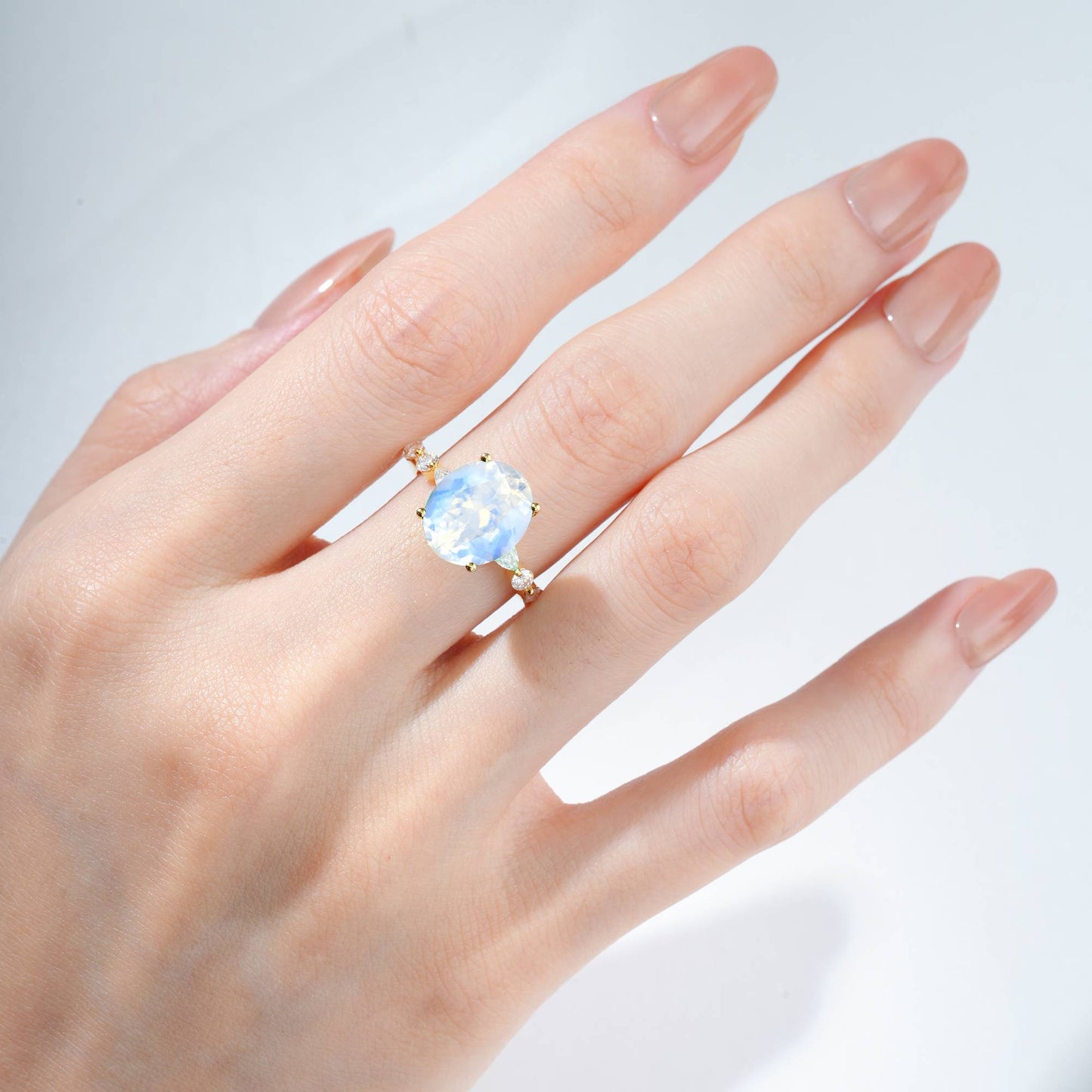 Oval Cut Moonstone Marquise Accent Engagement Ring - Additional view