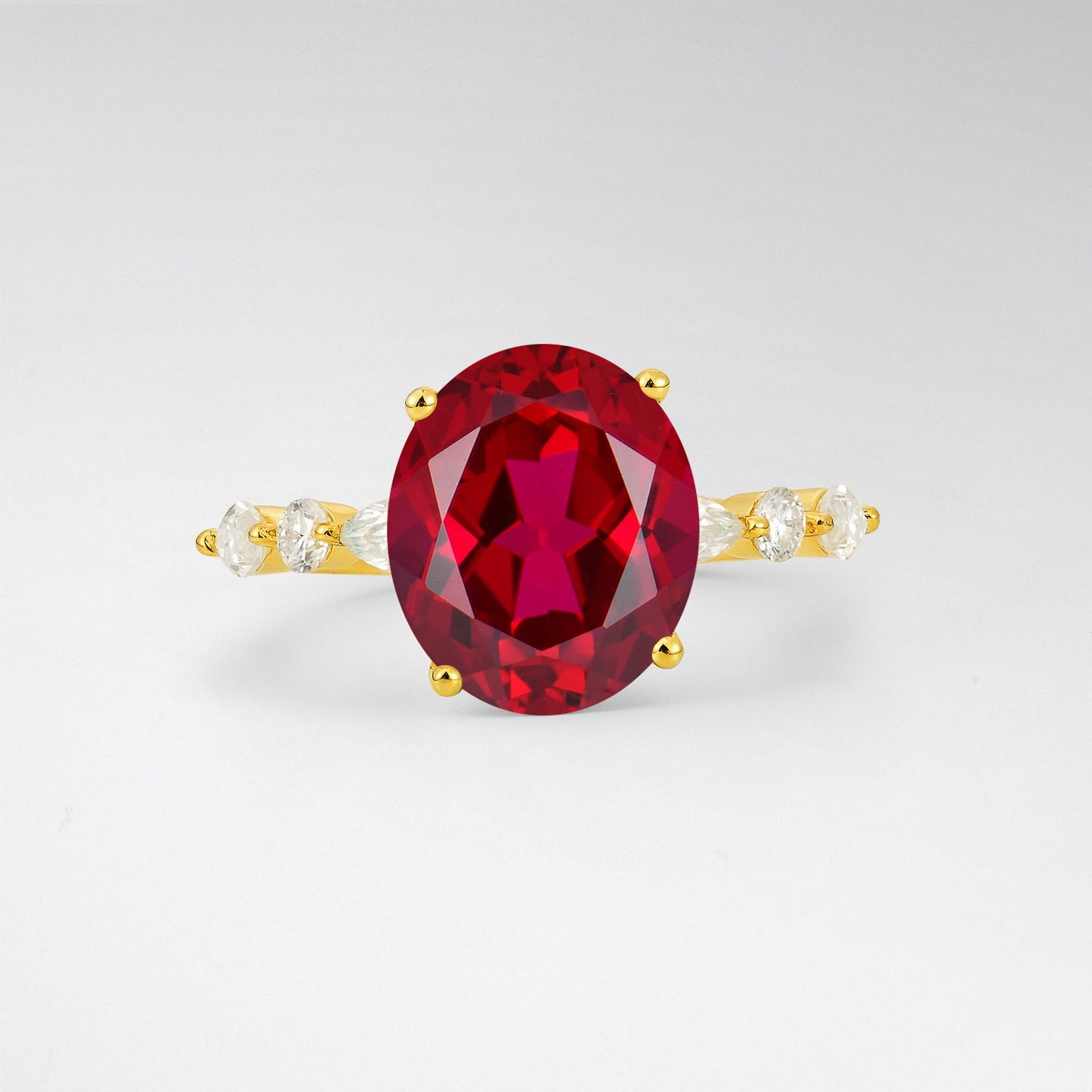 Oval Cut Ruby Marquise Accent Engagement Ring - Additional view