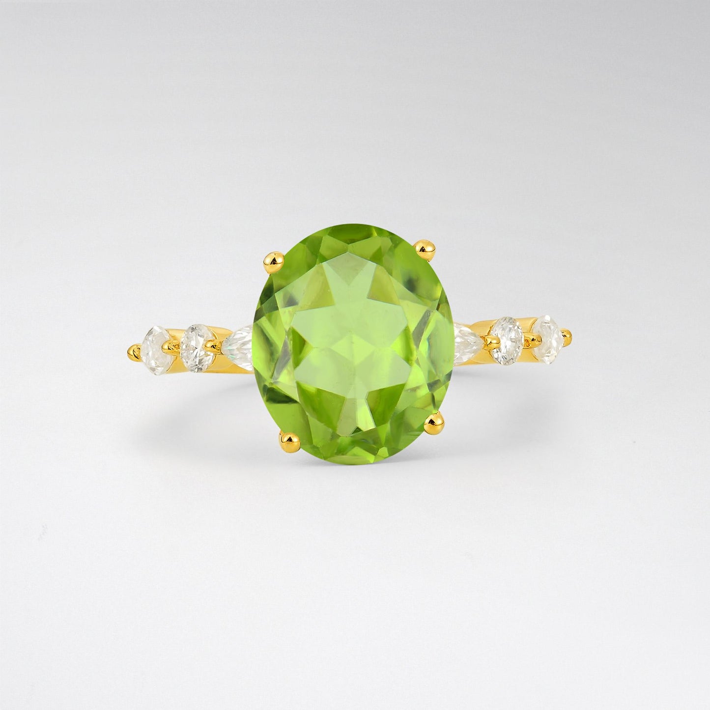 Oval Cut Peridot Marquise Accent Engagement Ring - Additional view
