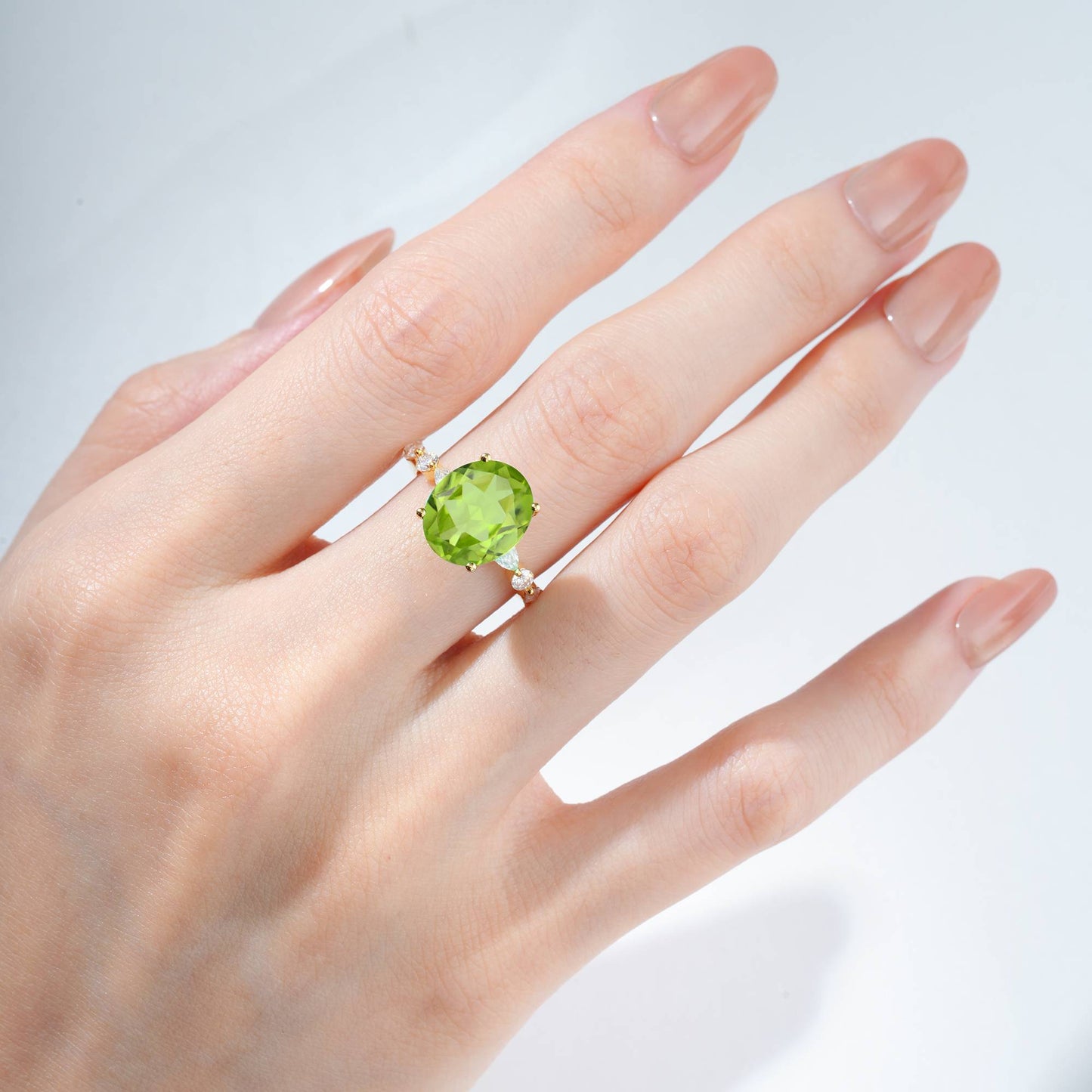 Oval Cut Peridot Marquise Accent Engagement Ring - Additional view