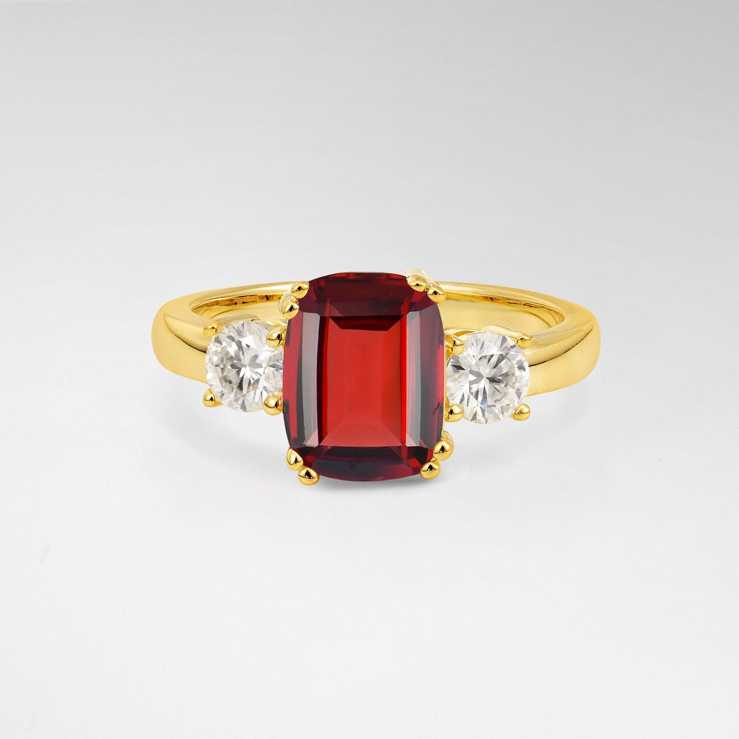 Cushion Cut Garnet Three Stone Engagement Ring - Additional view