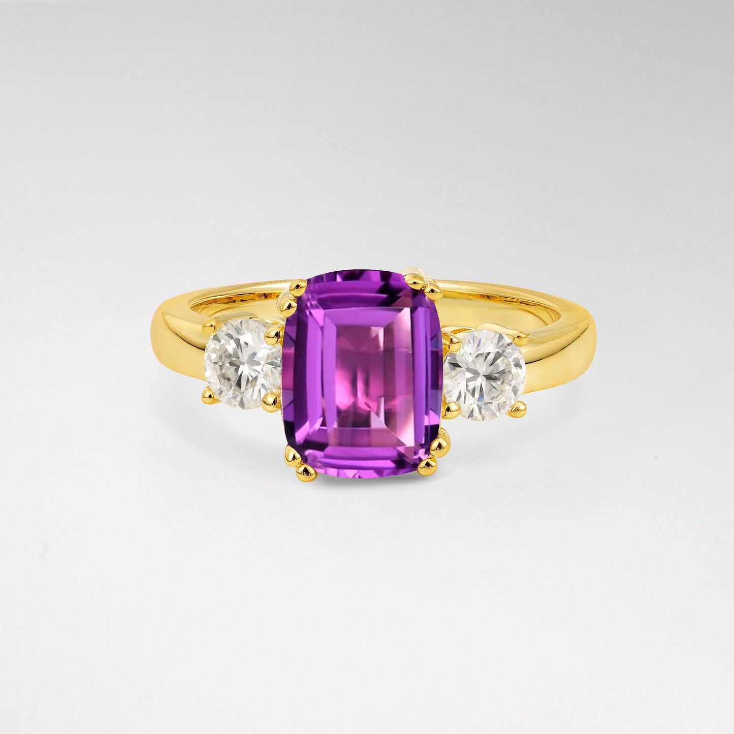 Cushion Cut Amethyst Three Stone Engagement Ring - Additional view