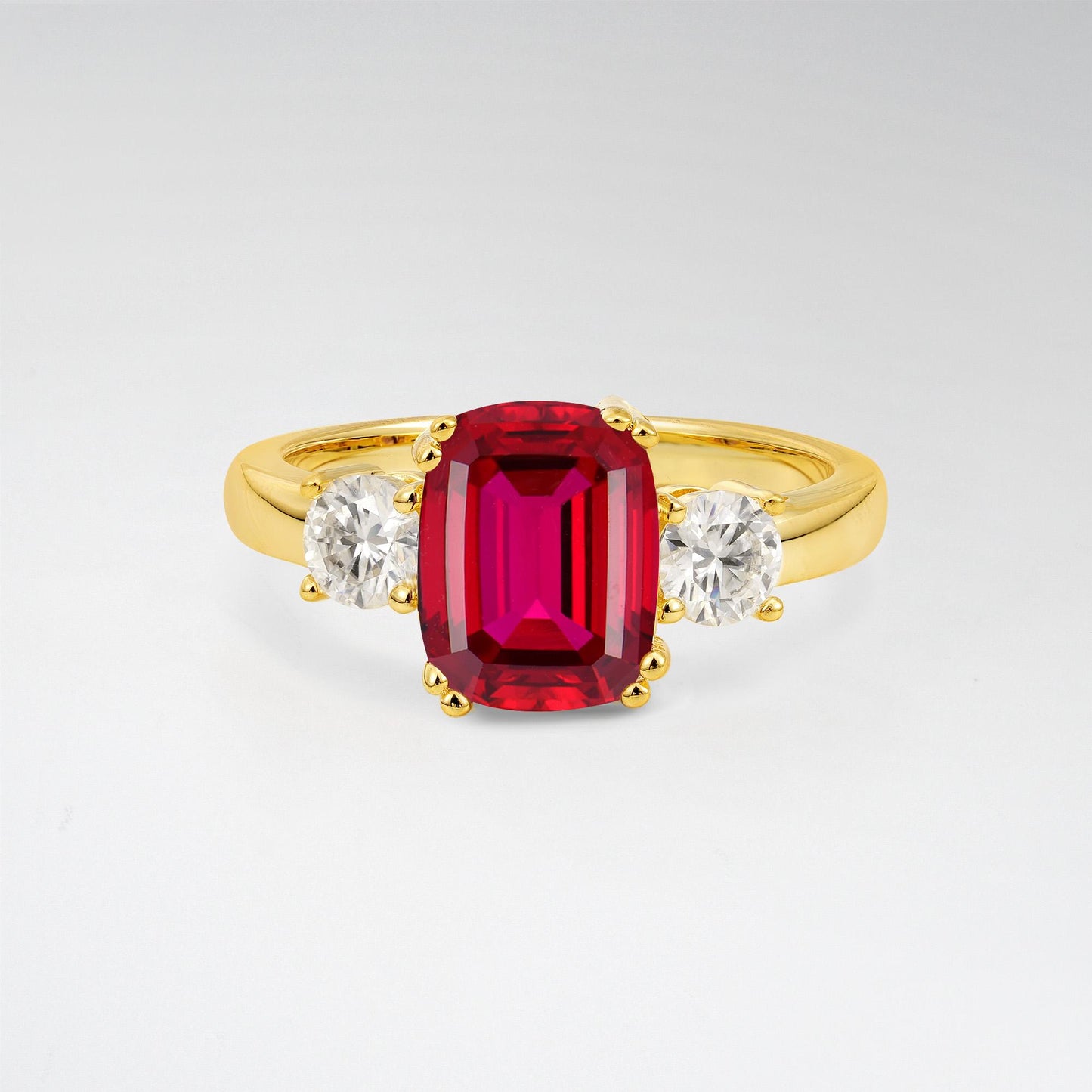 Cushion Cut Ruby Three Stone Engagement Ring - Additional view