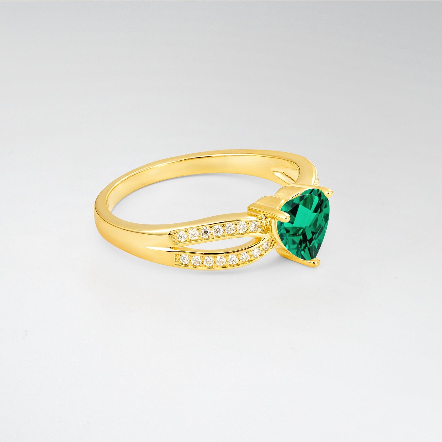 Split Shank Heart Cut Emerald Engagement Ring - Additional view