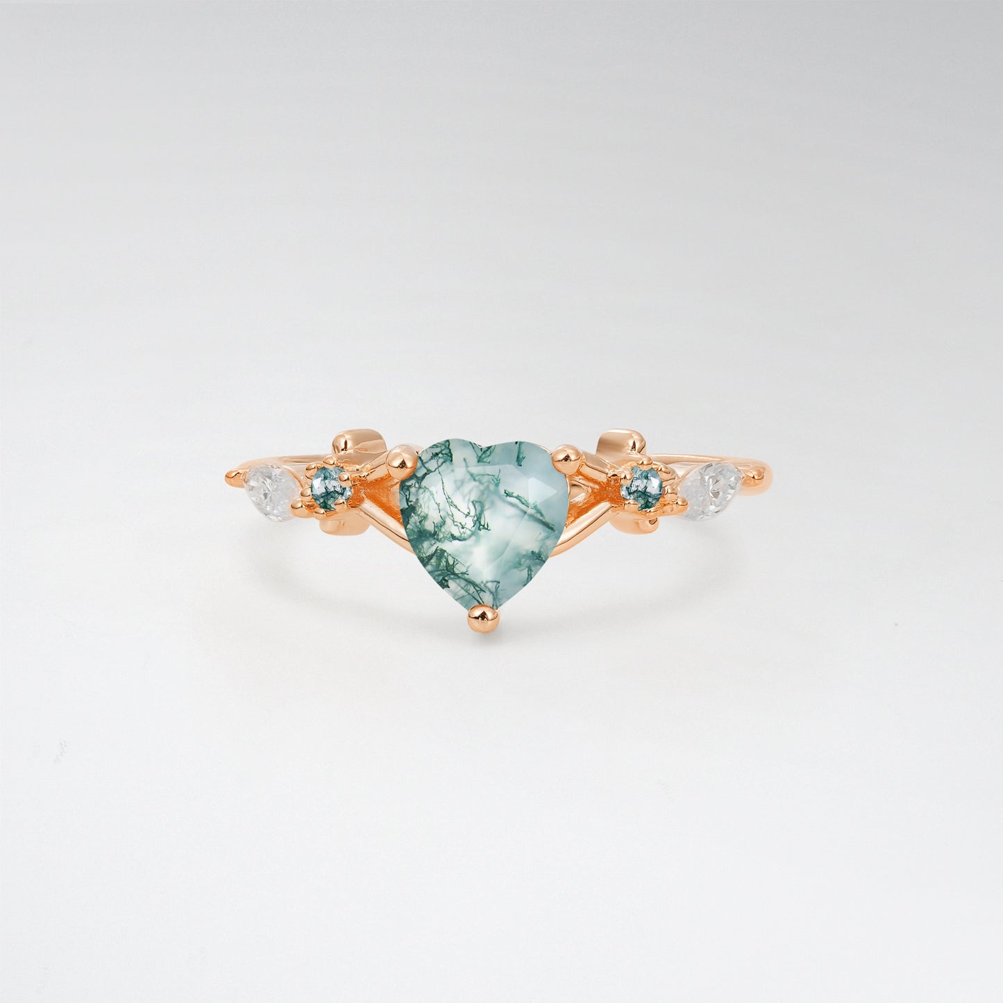 Nature-Inspired Heart Cut Moss Agate 1CT Twig Band Engagement Ring - Additional view
