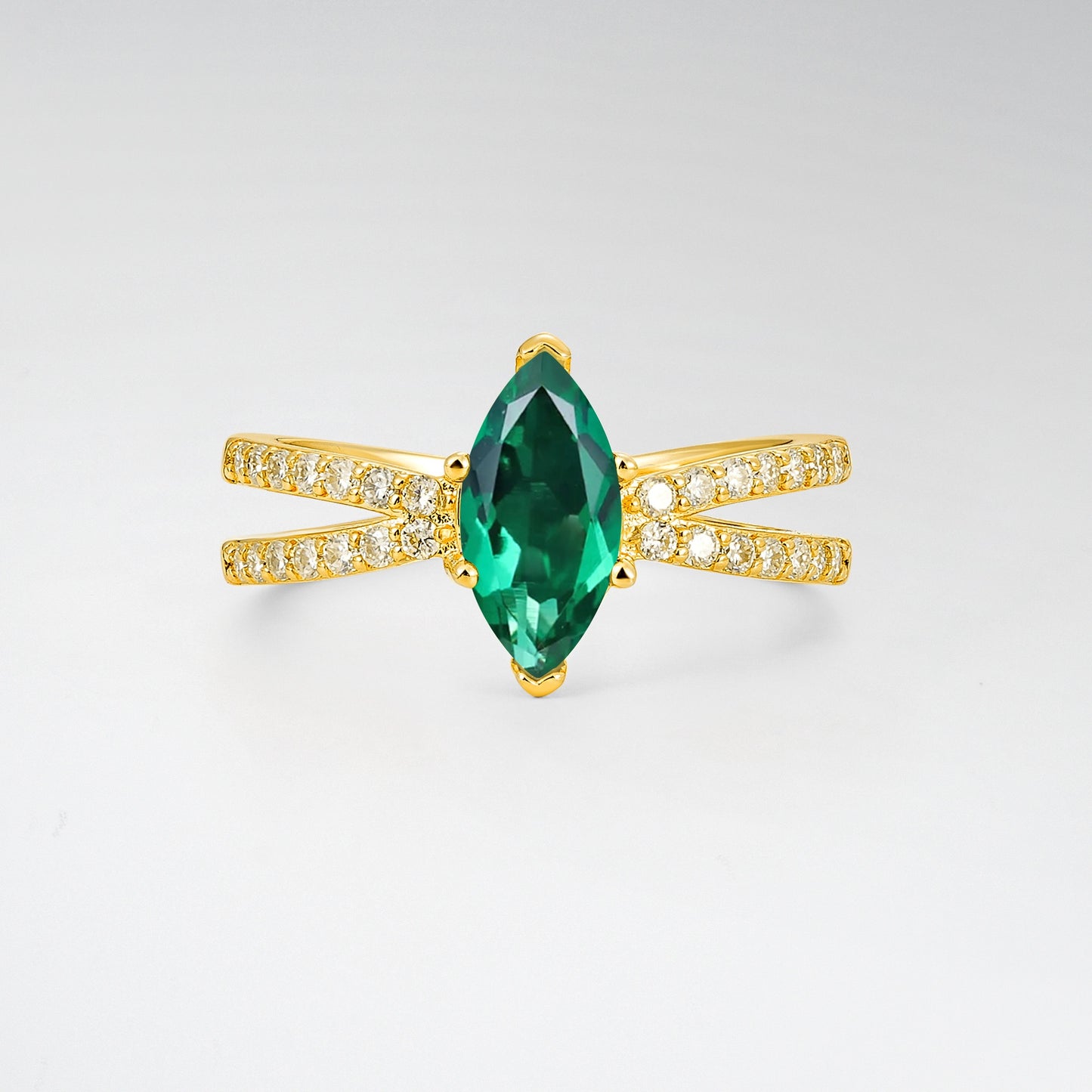 Criss Cross Marquise Cut Emerald Engagement Ring - Additional view