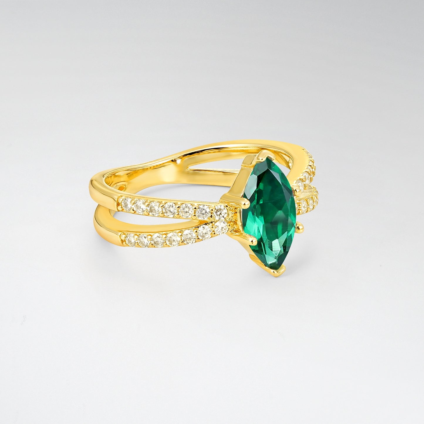 Criss Cross Marquise Cut Emerald Engagement Ring - Additional view