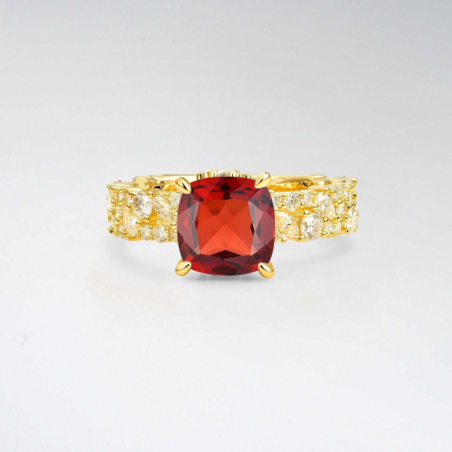 Cushion Cut Garnet Cluster Engagement Ring - Additional view