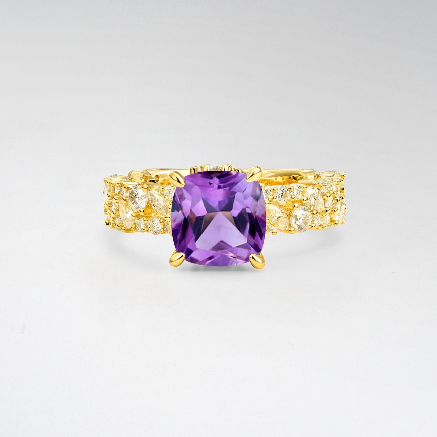 Cushion Cut Amethyst Cluster Engagement Ring - Additional view