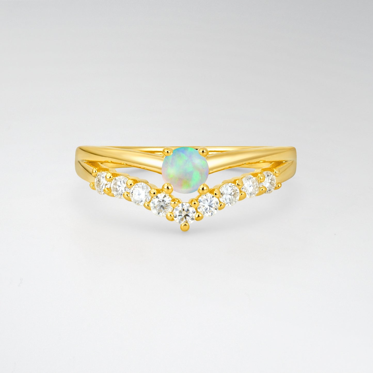 Chevron Round Cut Opal Curved Engagement Ring - Additional view