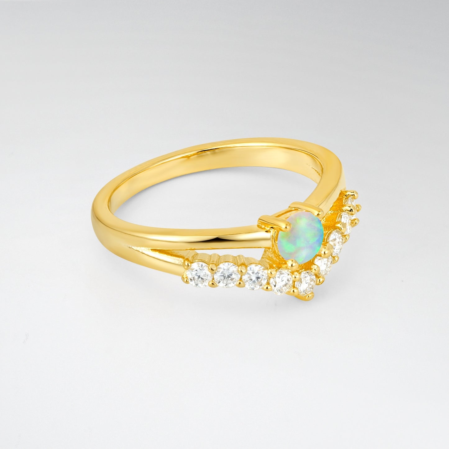 Chevron Round Cut Opal Curved Engagement Ring - Additional view