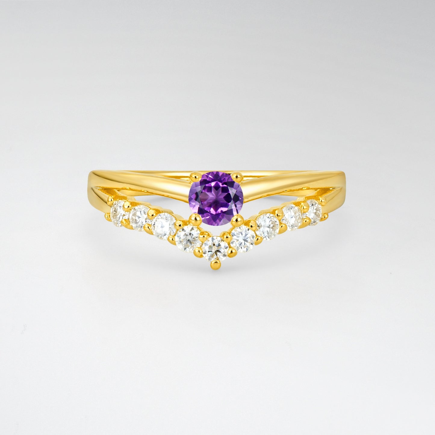 Chevron Round Cut Amethyst Curved Engagement Ring - Additional view