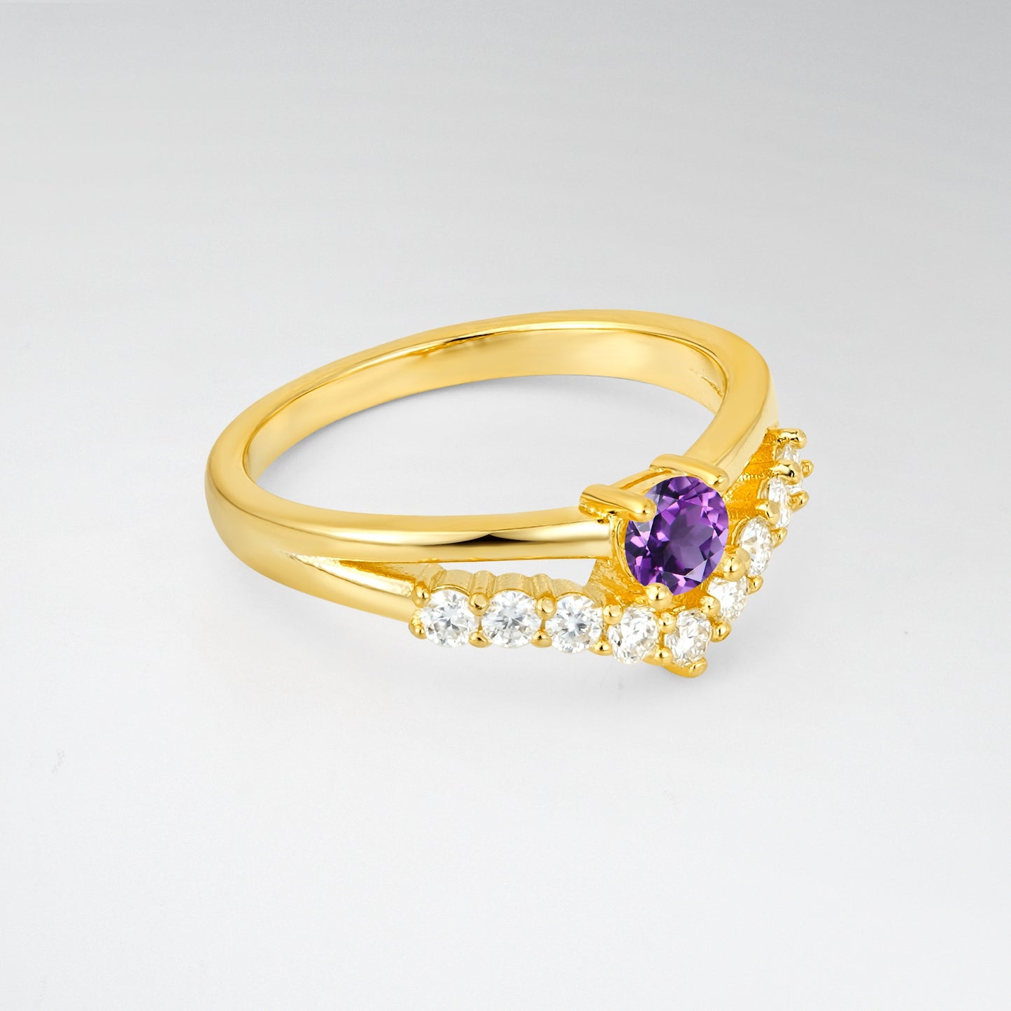 Chevron Round Cut Amethyst Curved Engagement Ring - Additional view