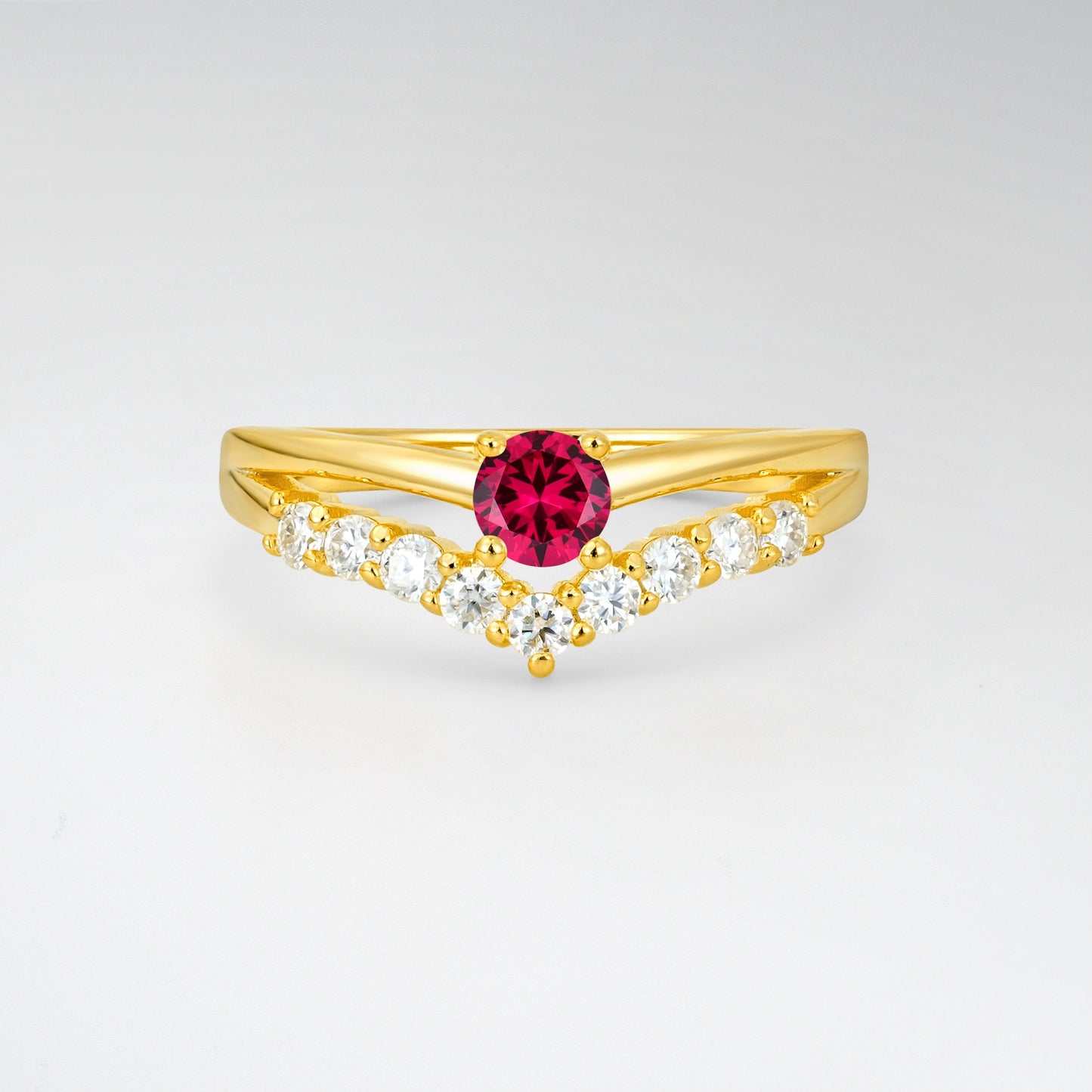 Chevron Round Cut Ruby Curved Engagement Ring - Additional view
