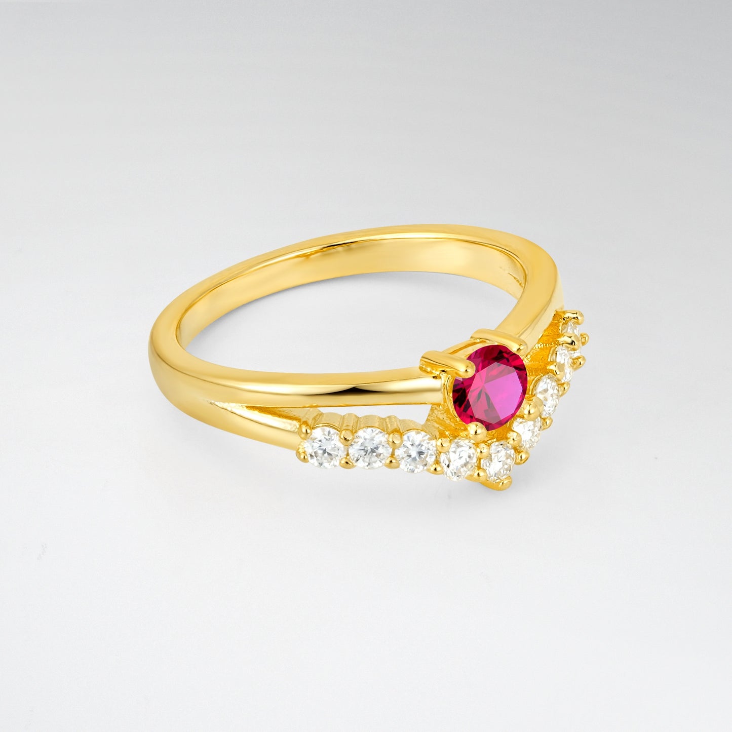 Chevron Round Cut Ruby Curved Engagement Ring - Additional view