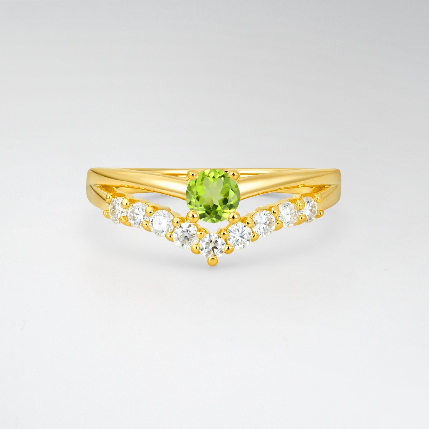 Chevron Round Cut Peridot Curved Engagement Ring - Additional view