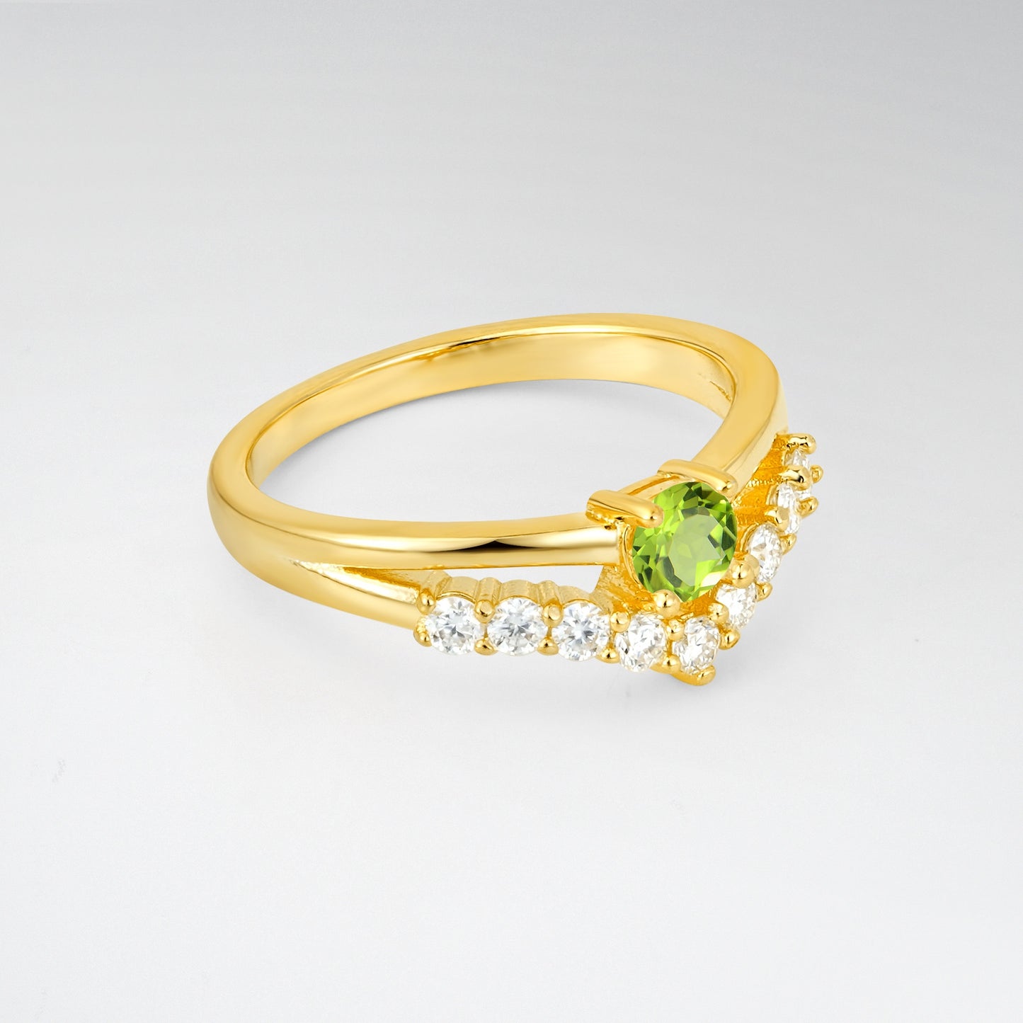 Chevron Round Cut Peridot Curved Engagement Ring - Additional view