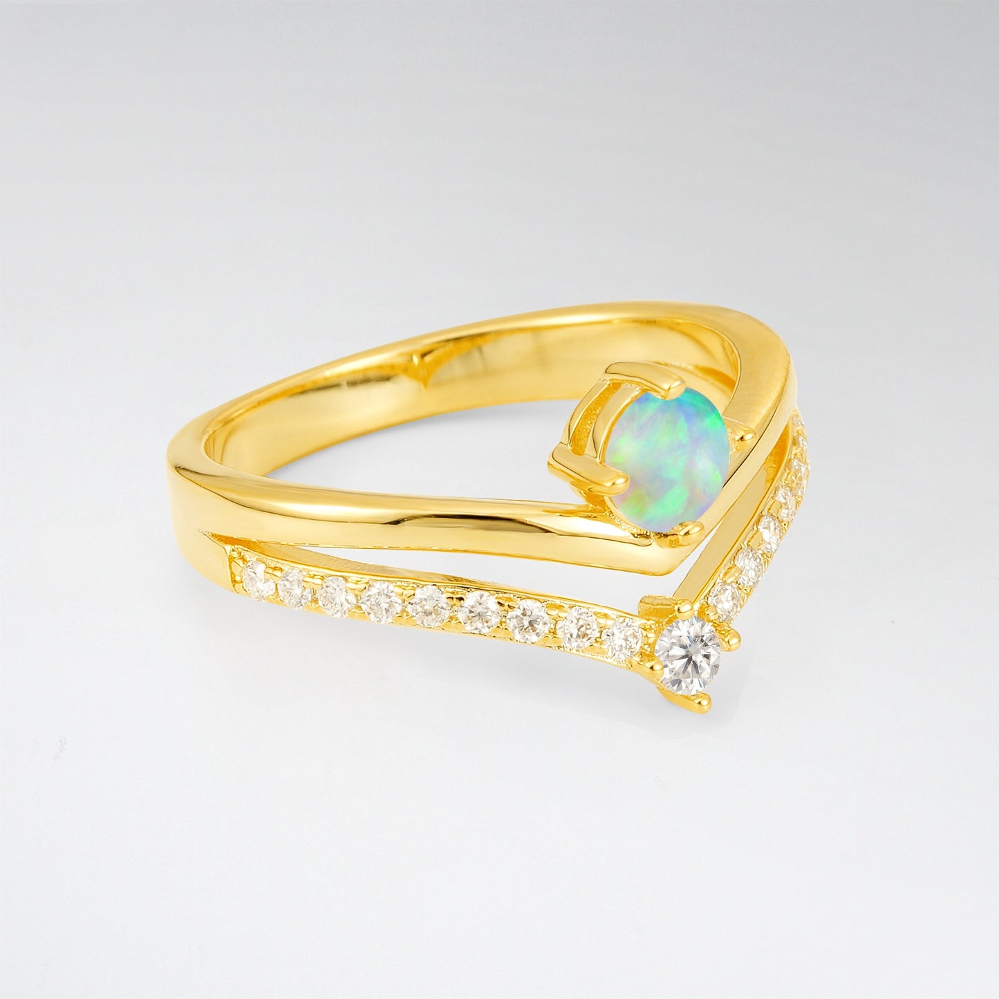 Modern Round Cut Opal V-Shaped Engagement Ring Set - Additional view