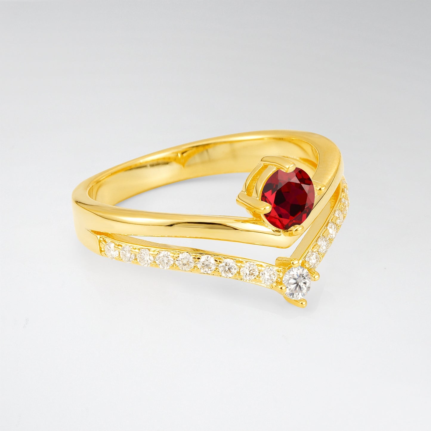 Modern Round Cut Ruby V-Shaped Engagement Ring Set - Additional view