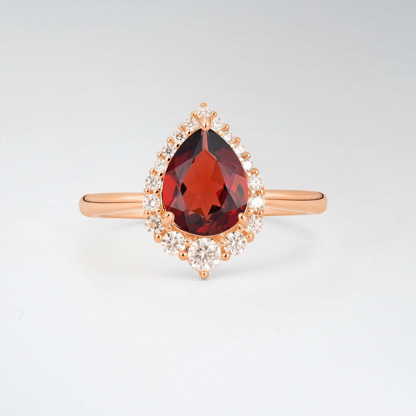 Pear Cut Garnet Halo Engagement Ring - Additional view