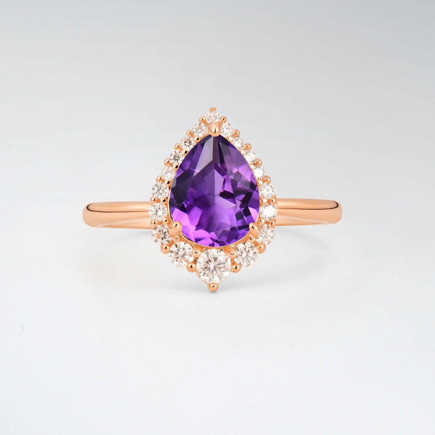 Pear Cut Amethyst Halo Engagement Ring - Additional view
