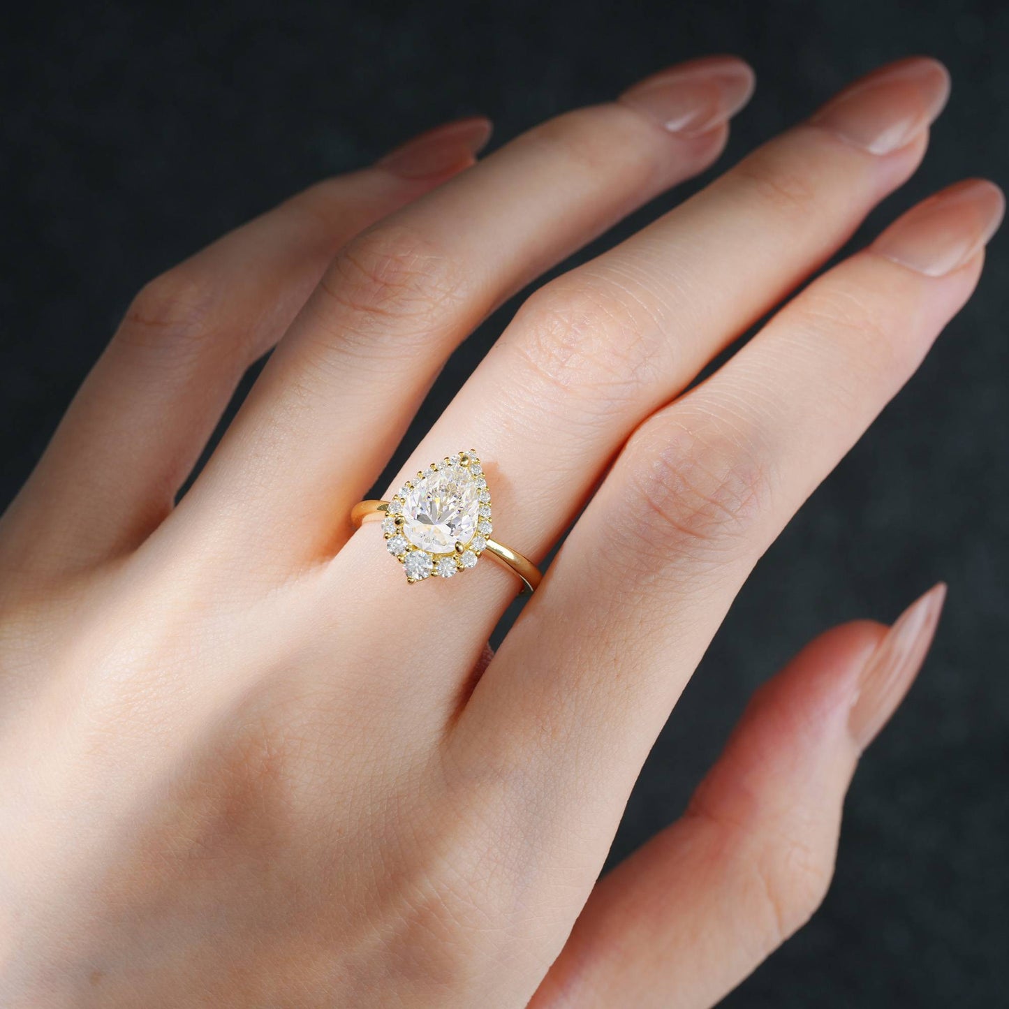 Pear Cut Moissanite Halo Engagement Ring - Additional view