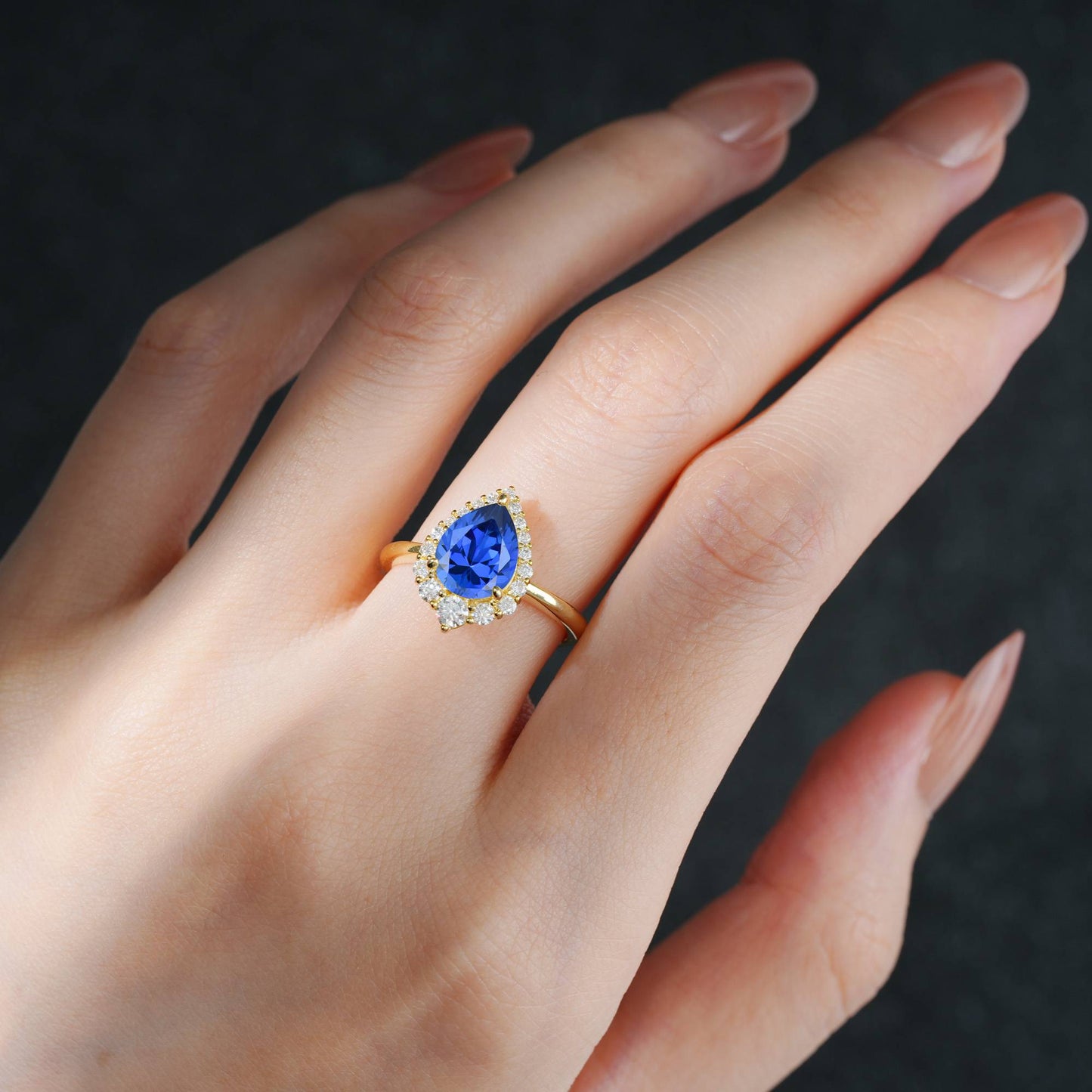Pear Cut Sapphire Halo Engagement Ring - Additional view