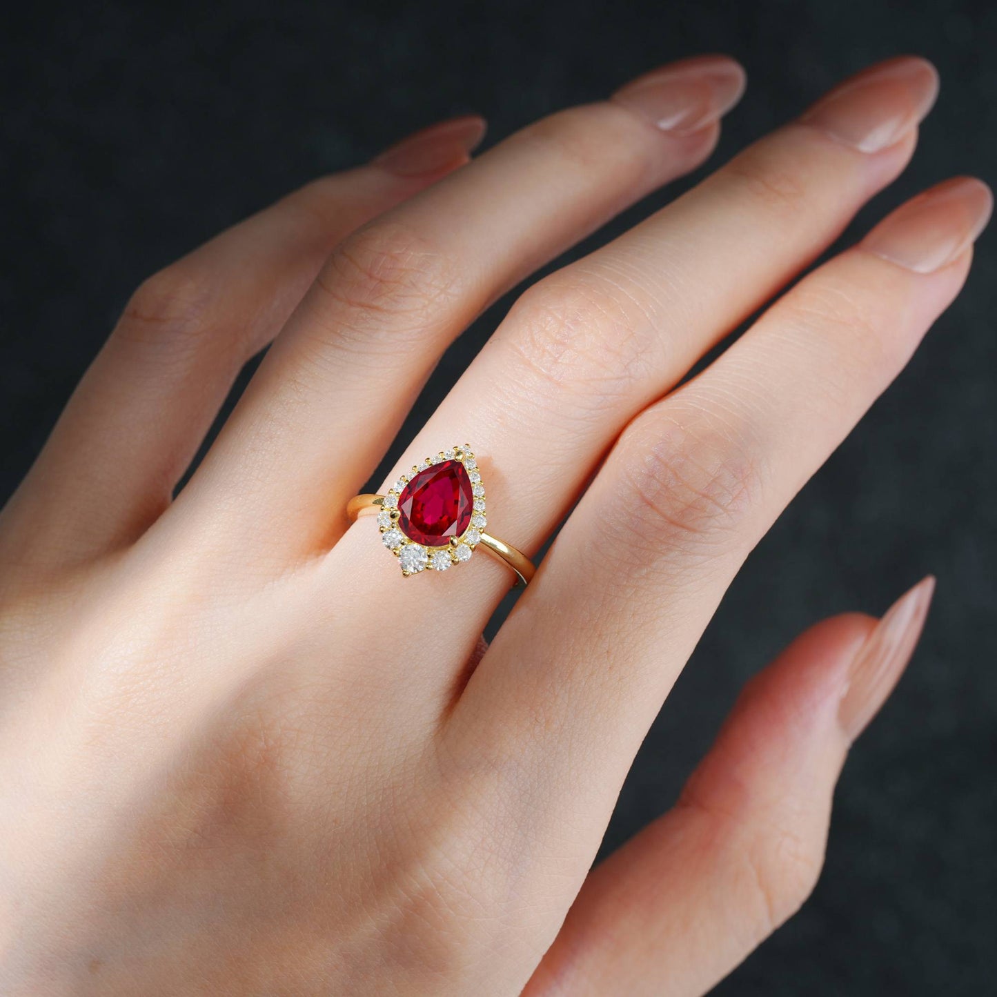 Pear Cut Ruby Halo Engagement Ring - Additional view