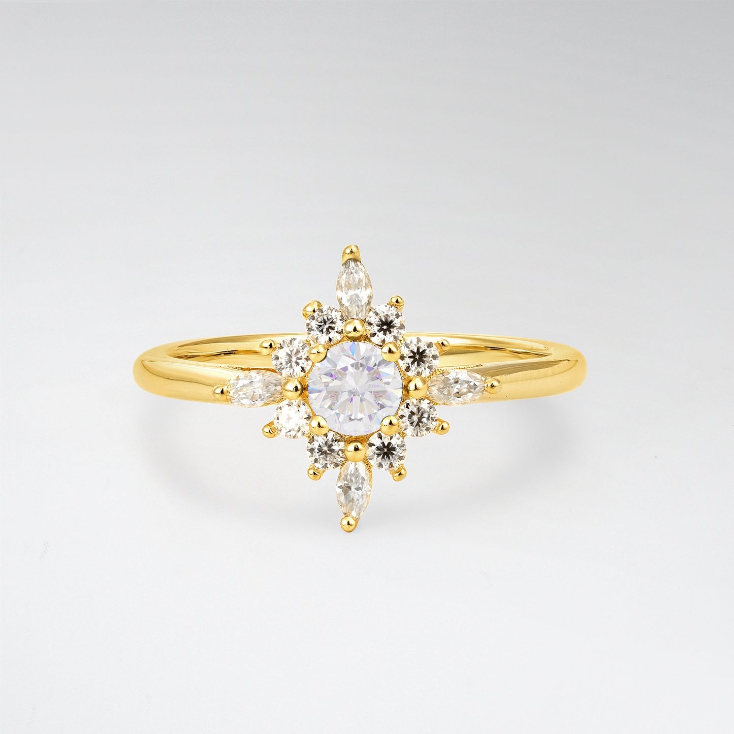 Vintage Round Cut Starburst Halo Moissanite Engagement Ring - Additional view