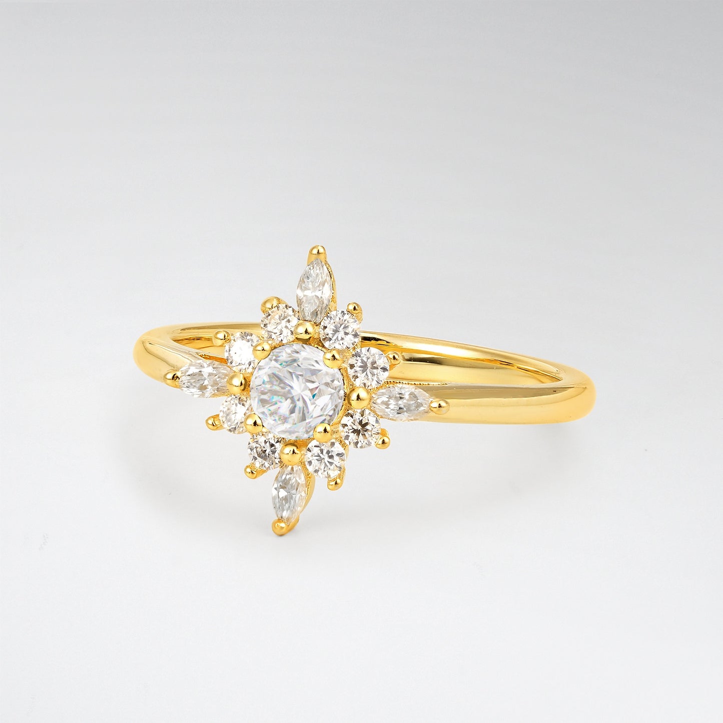 Vintage Round Cut Starburst Halo Moissanite Engagement Ring - Additional view