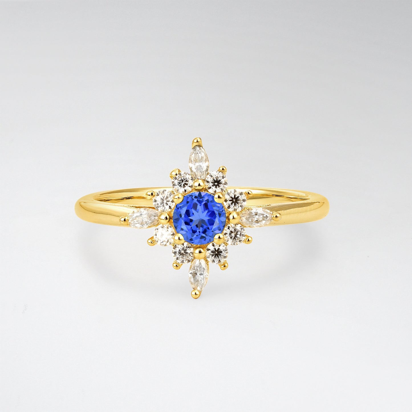 Vintage Round Cut Starburst Halo Sapphire Engagement Ring - Additional view