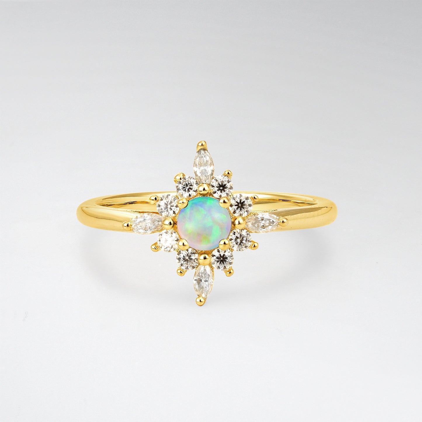 Vintage Round Cut Starburst Halo Opal Engagement Ring - Additional view