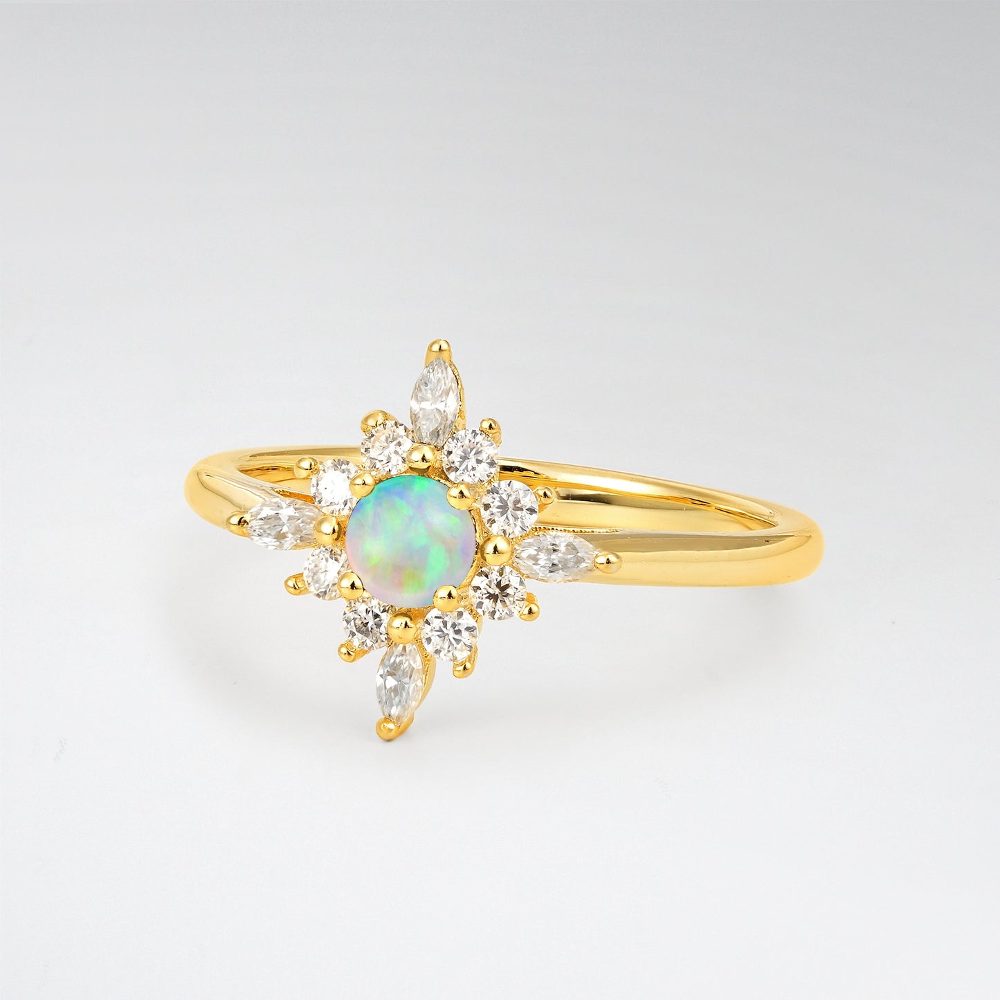 Vintage Round Cut Starburst Halo Opal Engagement Ring - Additional view