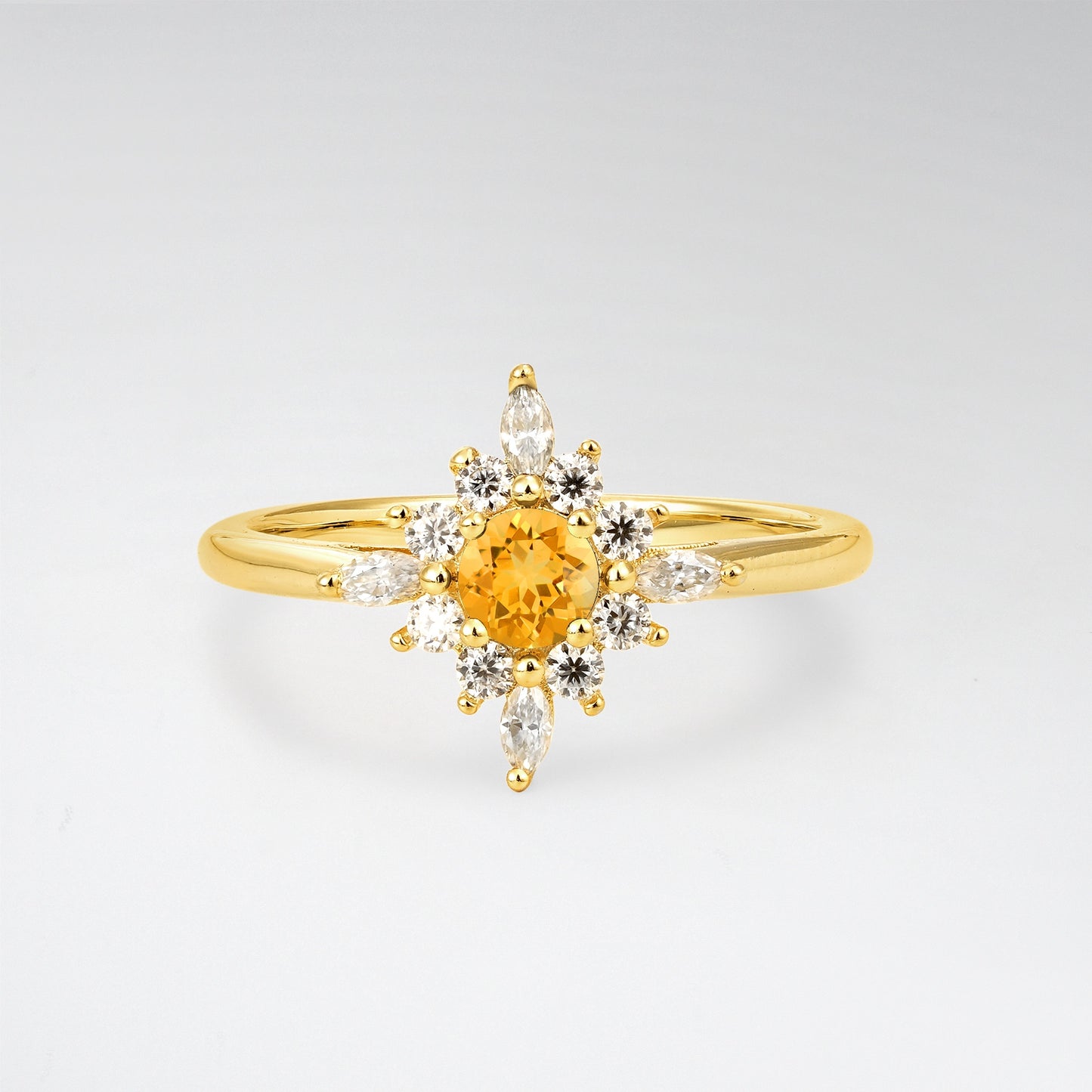 Vintage Round Cut Starburst Halo Citrine Engagement Ring - Additional view