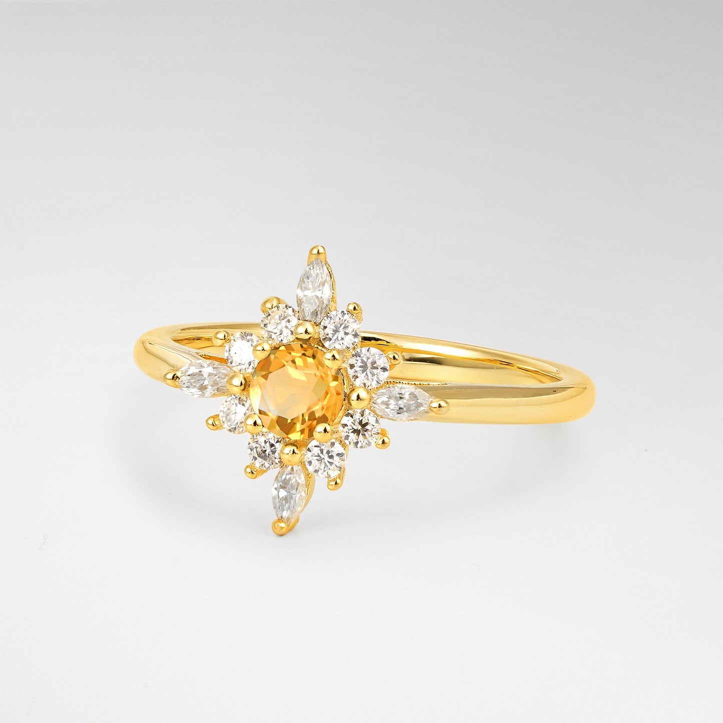 Vintage Round Cut Starburst Halo Citrine Engagement Ring - Additional view