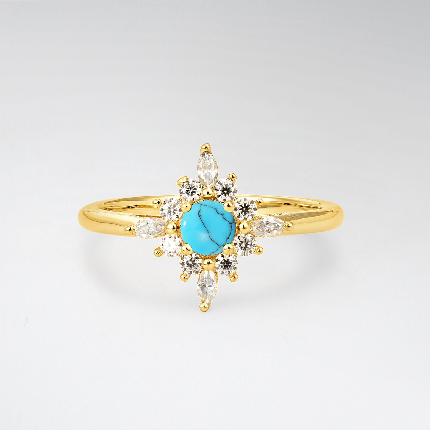 Vintage Round Cut Starburst Halo Turquoise Engagement Ring - Additional view