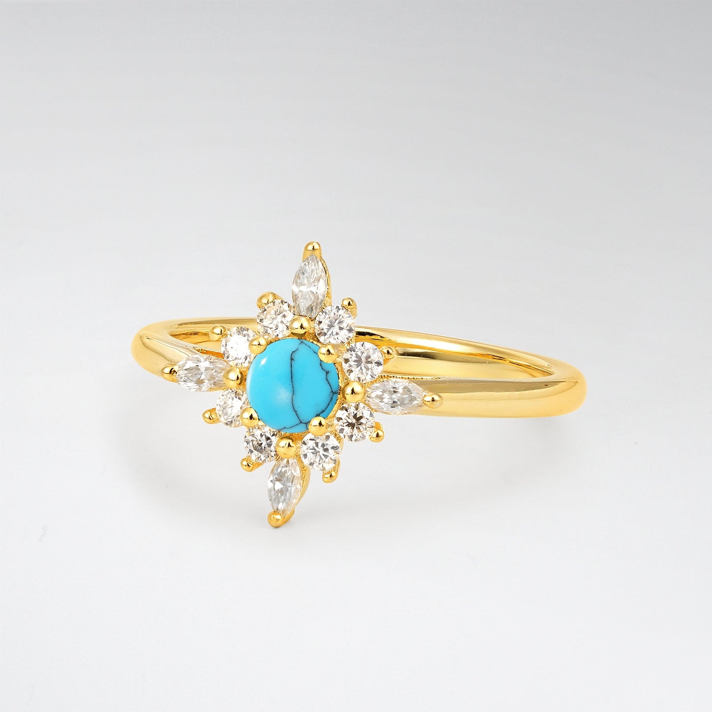 Vintage Round Cut Starburst Halo Turquoise Engagement Ring - Additional view