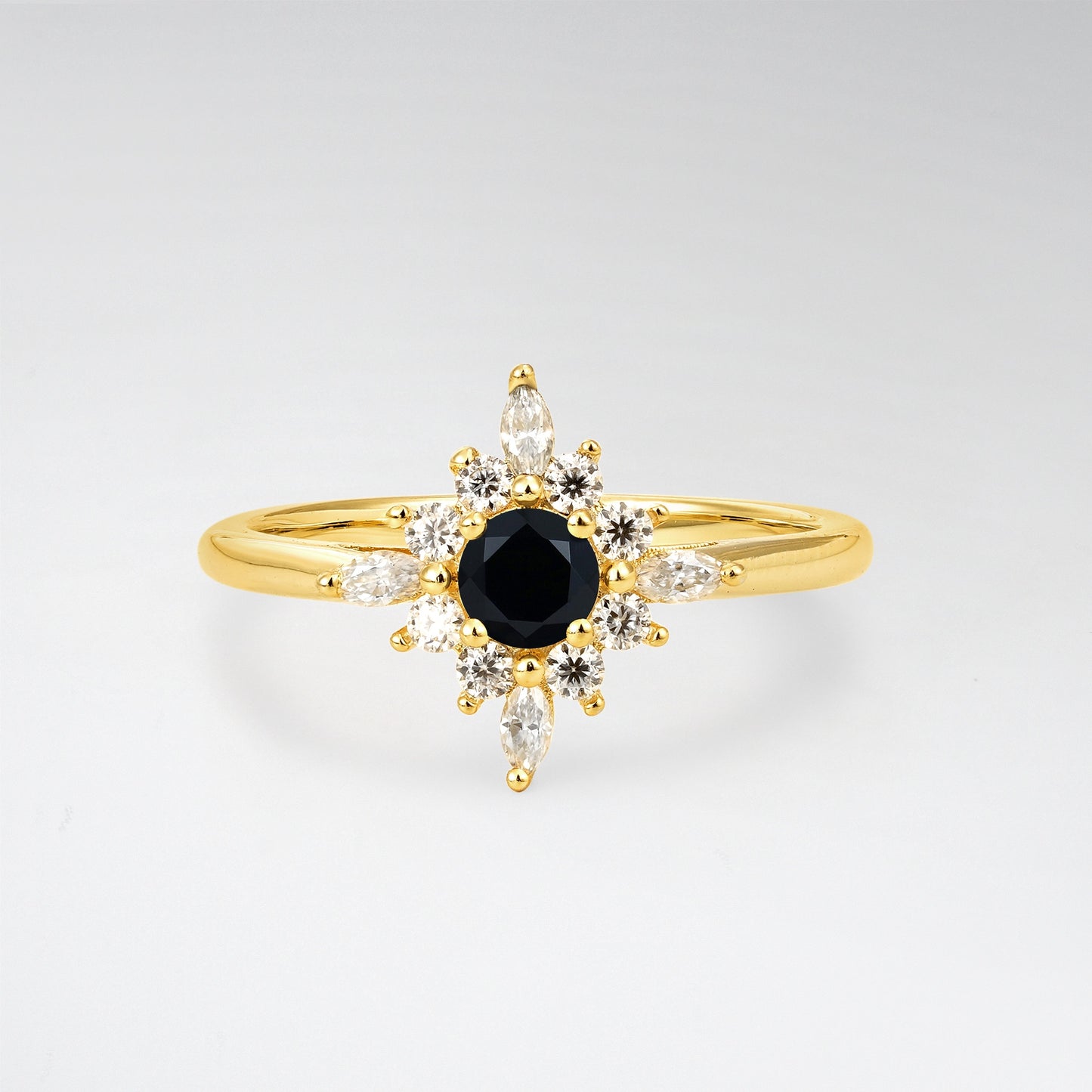 Vintage Round Cut Starburst Halo Black Onyx Engagement Ring - Additional view